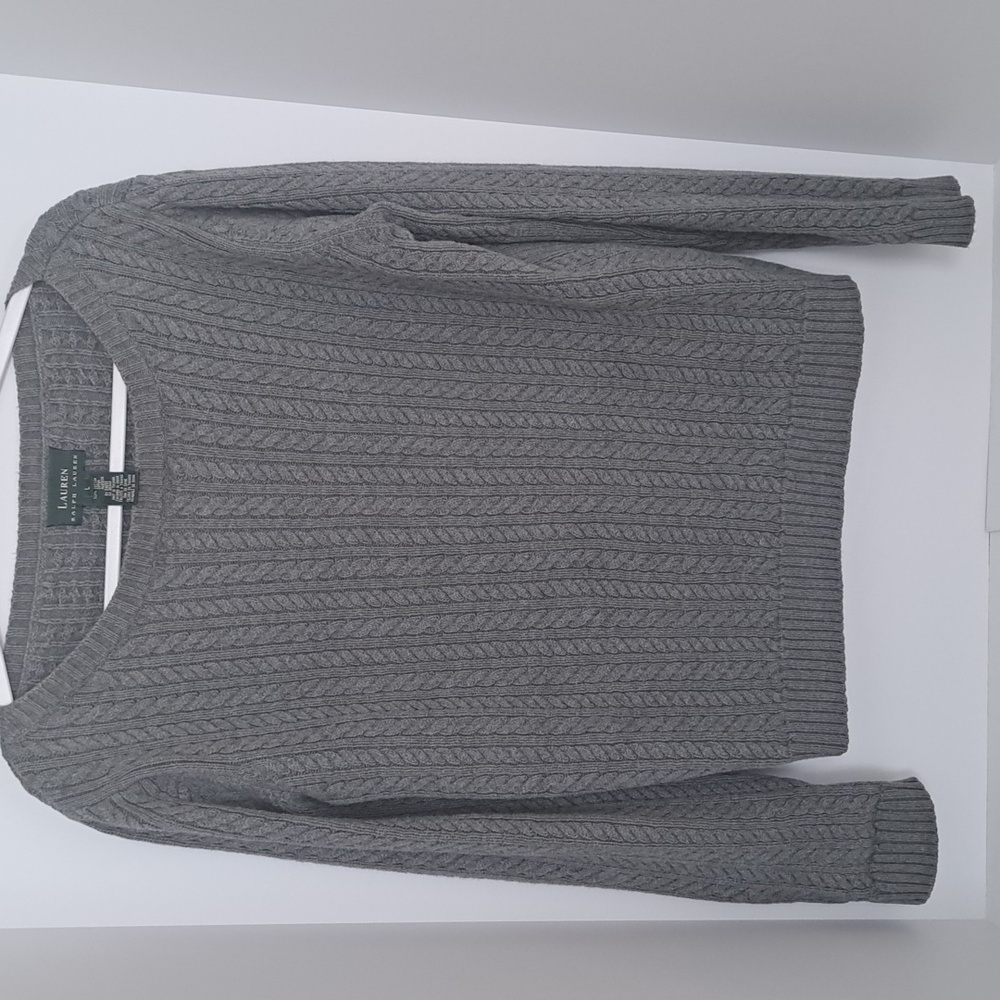 Ralph Lauren Womens Gray Cable Knit Crewneck Sweater Sz L